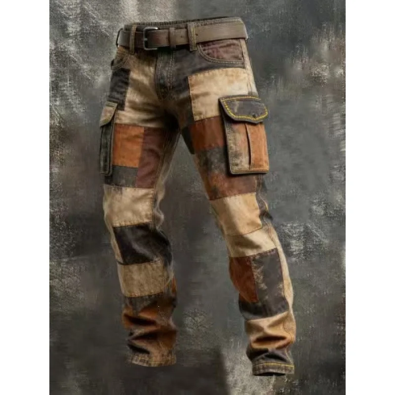 2026 New Large Pocket Loose Overalls Men's Outdoor Sports Jogging Tactical Pants Elastic Waist Pure Cotton Casual Work Pants