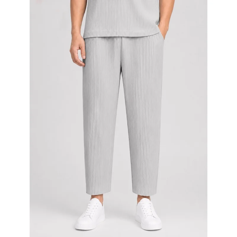 Miyake Pleated Pants Solid Tapered Pants Pencil Pants Four-season Casual Bottoms Japenese Streetwear Miyake Men