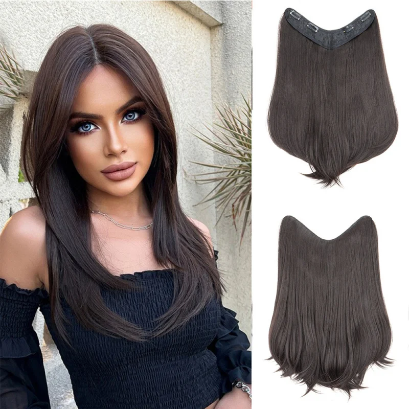 Women's long wavy one-piece U-shaped inner curl hairpiece for volume enhancement, seamless invisible hair extension
