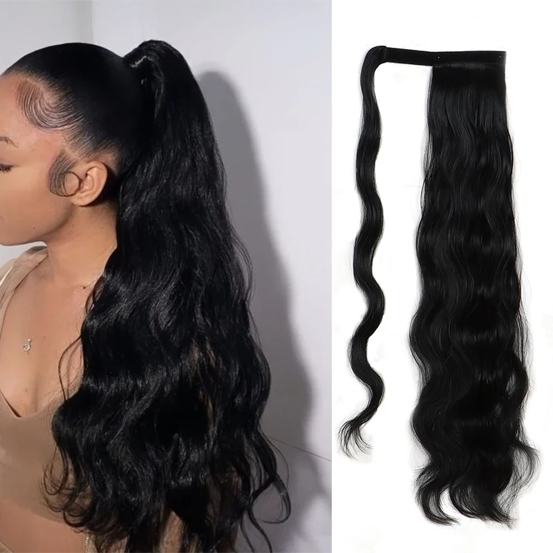 Women's long curly hair wig with double ponytails, fluffy egg roll style, Velcro fastening, realistic high ponytail