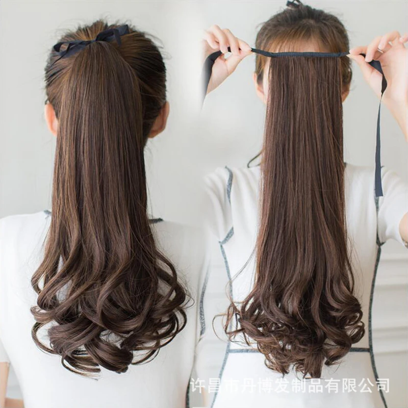 Women's curly hair ponytail wig, lace-up style, realistic big waves, medium-long or short length hairpiece