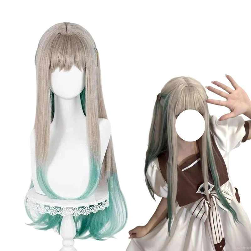 Anime Yashiro Cosplay Nene Wig Gray-green Gradient Long Hair Artificial Wigs Role Play Props Accessories for Women