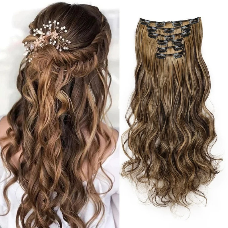 6-piece set of synthetic long curly extensions Clip In Hair