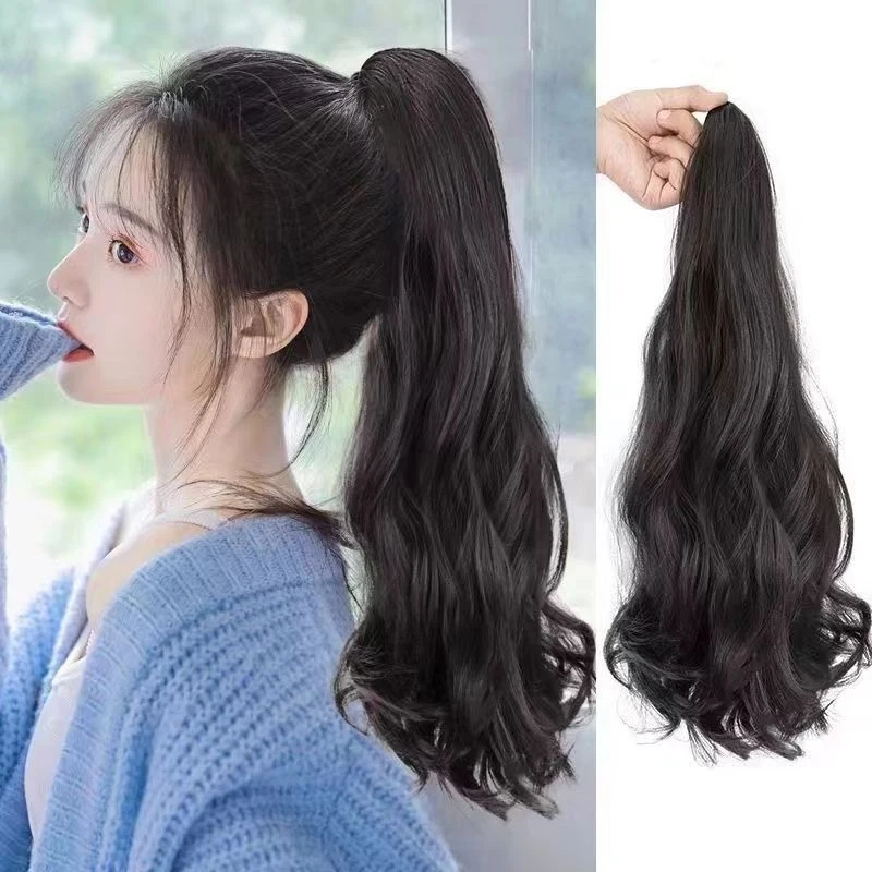 Women's clip-in wig , slightly wavy curly hair, long hairpiece, pear-shaped high ponytail, European and American st