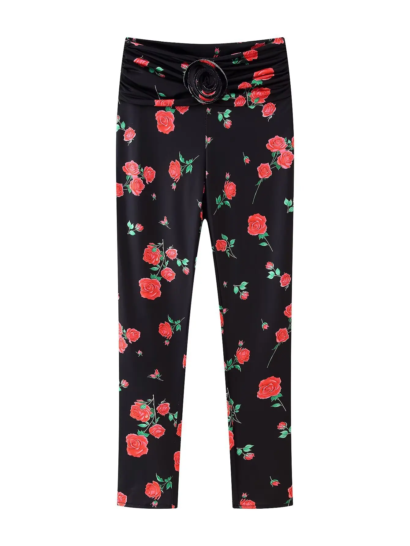 Women Double Layer Rose 3D Print Leggings Slim Fit Stretch Thermal Long Johns Fashion Outfit Ideal Mothers Day Gift For Autumn