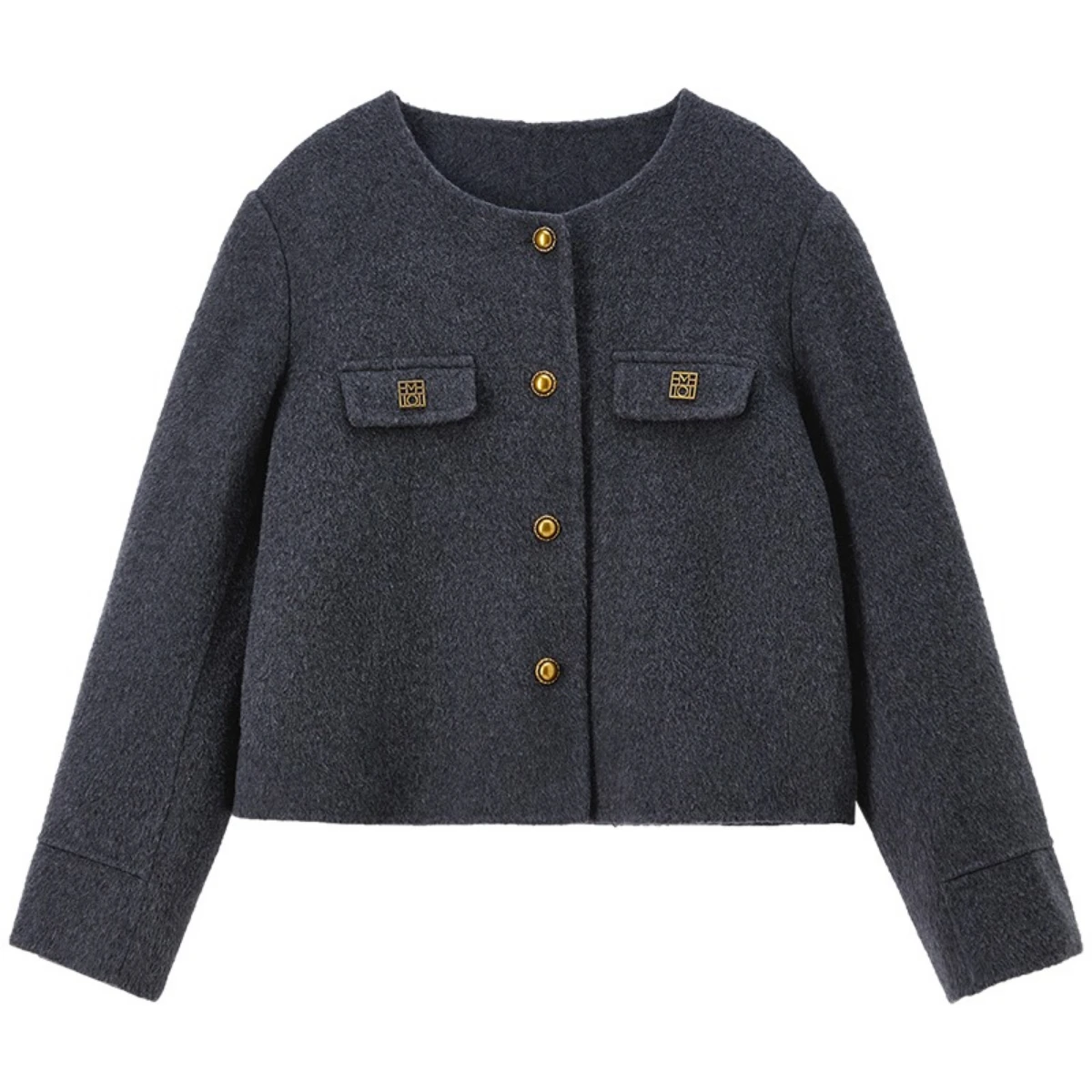 SENTUBILA Winter Pure Wool Coat 2026 Women's Double Faced Warm Cropped Jacket Round Neck Tweed Ladies Outerwear W54OF8773