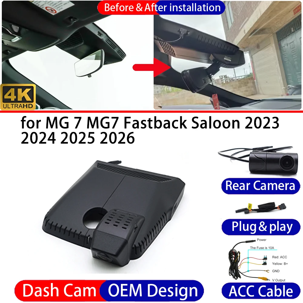 Dash Cam for MG 7 MG7 Fastback Saloon 2023-2026 Front＆Rear 4K UHD DVR Dashboard Camera Video Drive Recorder 24H Parking Mode
