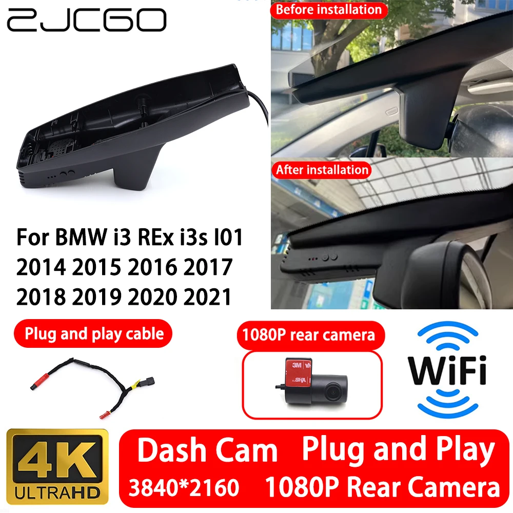 for BMW i3 REx i3s I01 2014~2021 4K Front Rear Camera Dash Cam Wifi Plug and Play Video Recorder Loop Recording Night Vision