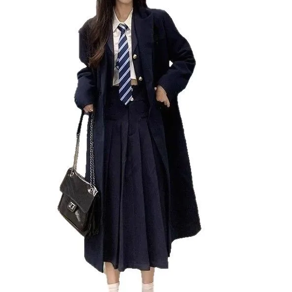 New Spring Autumn Japanese Preppy JK Uniform Blazer Suit 3 Piece Set Women College Style Blazer Coat Pleated Skirt Outfit