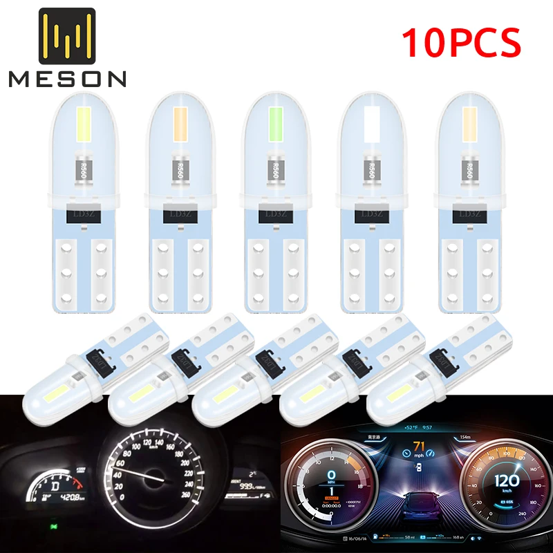10PCS T5 W3W LED Bulbs Car Interior Light 12V Dashboard Warning Indicator Wedge Lamp Auto License Plate Light 2SMD 3014 Chip