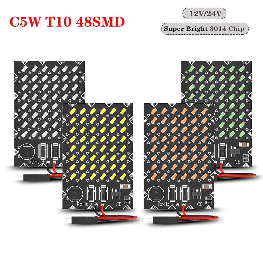 DXZ 1Pcs W5W T10 LED Bulbs Canbus 48SMD 12V 24V WY5W C5W C10W Festoon Car Interior Map Dome Reading Parking Lights Auto Lamp
