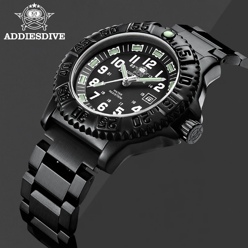 ADDIESDIVE Men's Sports Watch Luminous Multi-functional 50m Waterproof Stainless Steel Reloj Hombre Men Quartz Watch Relogio