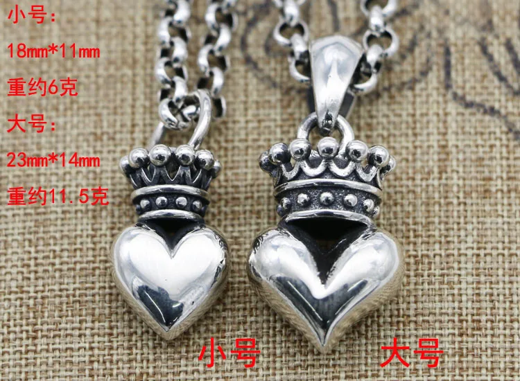 S925 Sterling Silver Simple Pick Heart Crown Pendant Engraved Fashion Collar Chain High Cold Jewelry Harajuku Style Sweater Chai