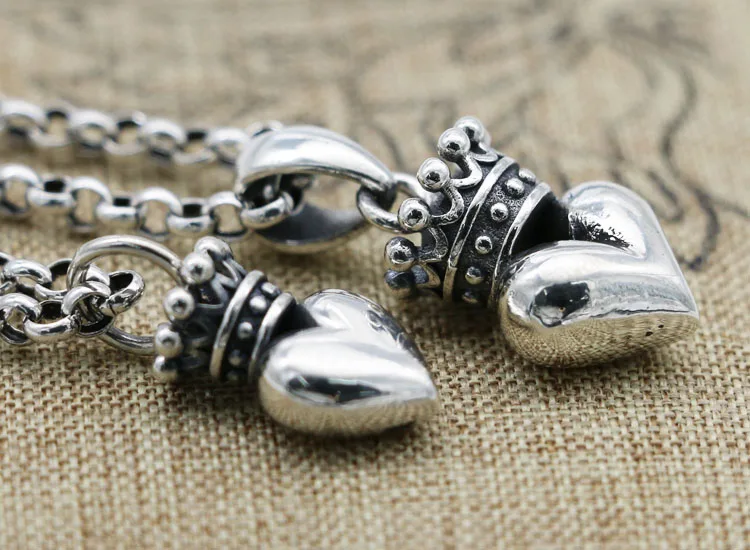 S925 Sterling Silver Simple Pick Heart Crown Pendant Engraved Fashion Collar Chain High Cold Jewelry Harajuku Style Sweater Chai