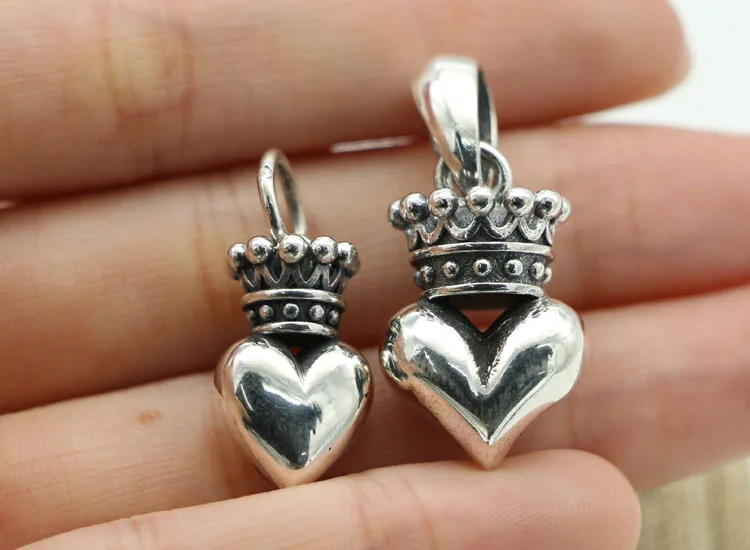 S925 Sterling Silver Simple Pick Heart Crown Pendant Engraved Fashion Collar Chain High Cold Jewelry Harajuku Style Sweater Chai