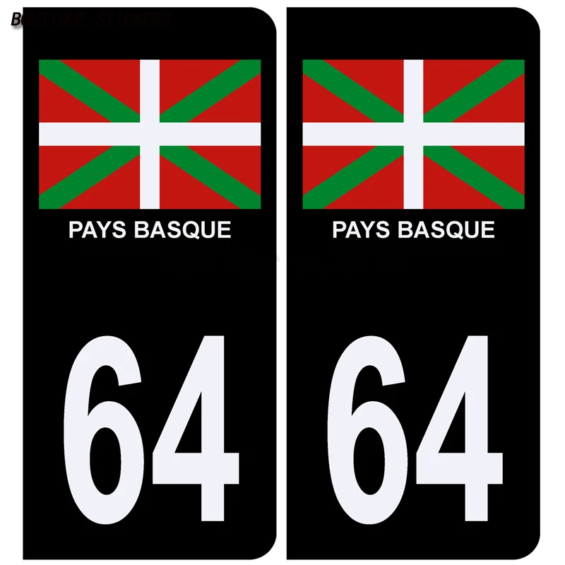 2Pcs Autocollant plaque d'immatriculation France  bleu noir 64 blason Pau St Jean de Luz Pays Basque Car and motorcycle stickers