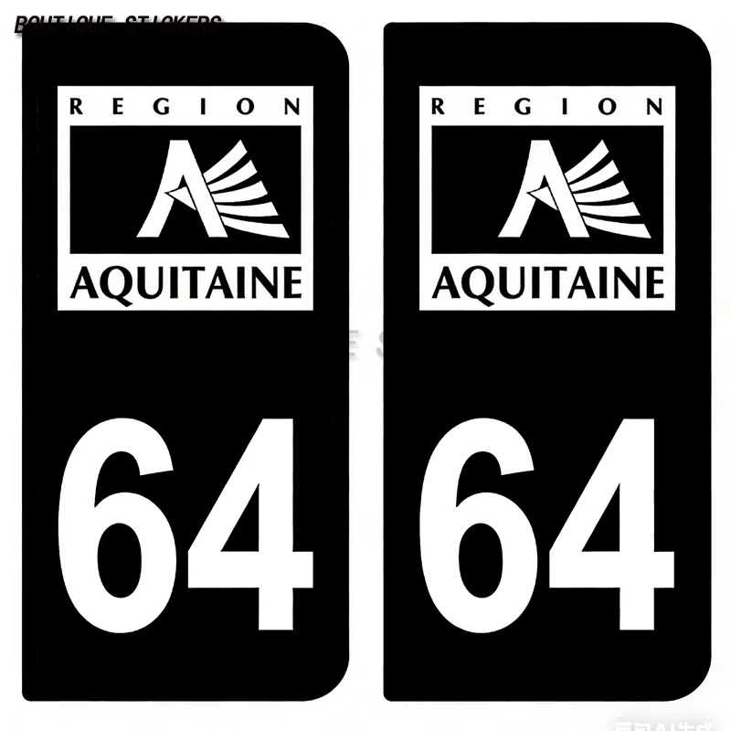2Pcs Autocollant plaque d'immatriculation France  bleu noir 64 blason Pau St Jean de Luz Pays Basque Car and motorcycle stickers