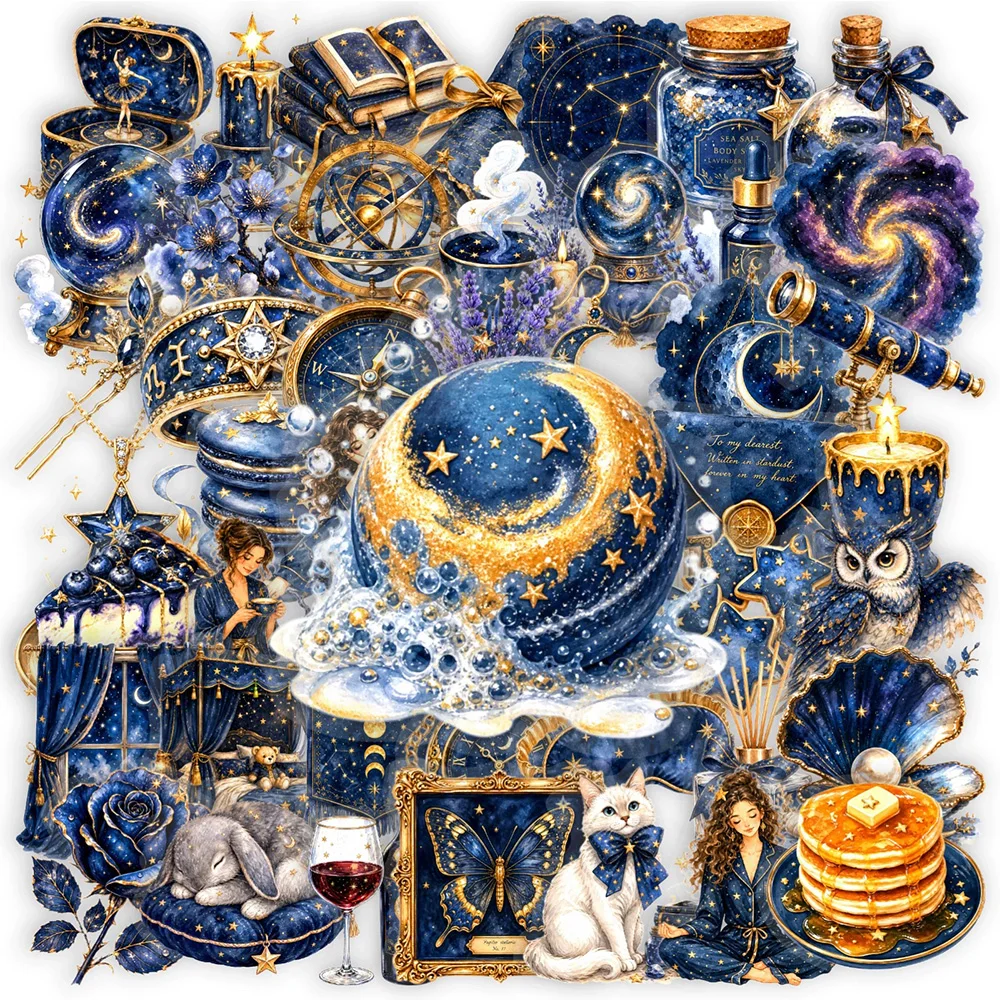 10/30/50pcs Midnight Blue Starry Sky Aesthetic Stickers Cartoon Vintage Art Sticker Luggage Phone Guitar Transparent PET Decals