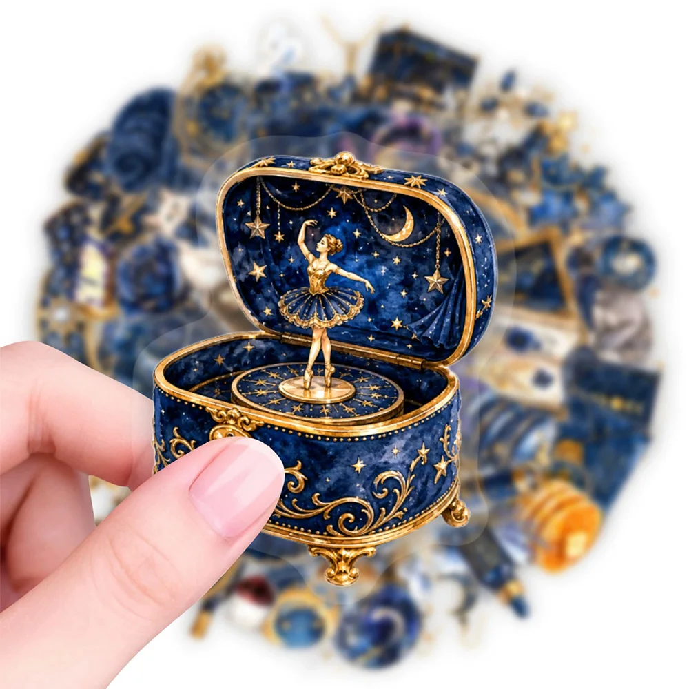 10/30/50pcs Midnight Blue Starry Sky Aesthetic Stickers Cartoon Vintage Art Sticker Luggage Phone Guitar Transparent PET Decals