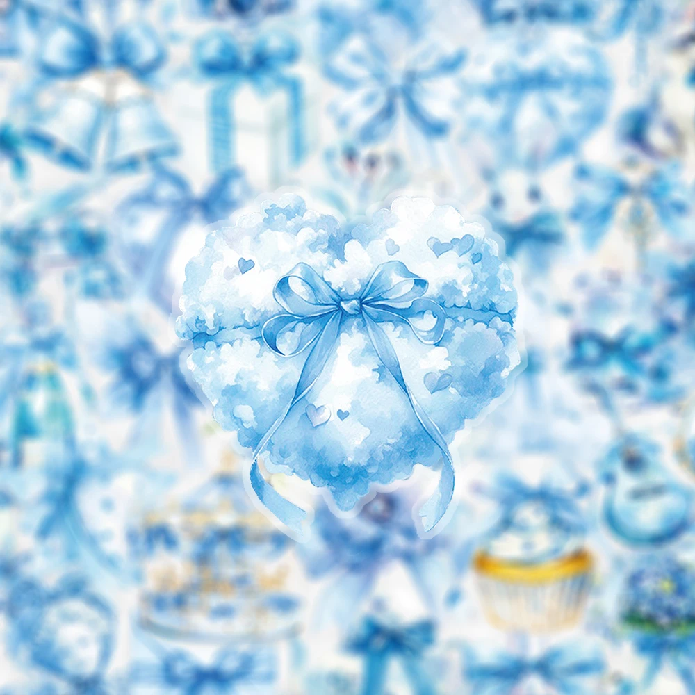10/30/50pcs Cute INS Style Blue Bow Art Stickers Cartoon Aesthetic Sticker Suitcase Scrapbooking Phone Transparent Decals Decor
