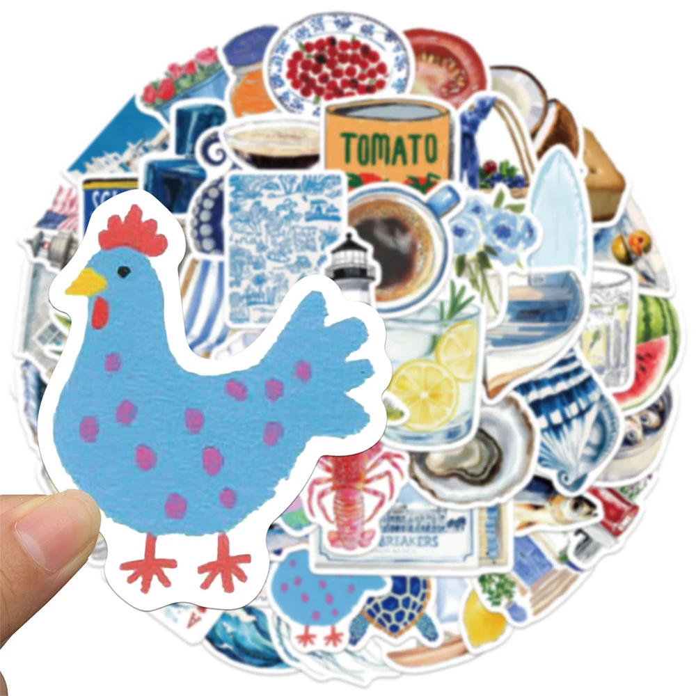 10/30/50/100pcs Cartoon Blue Sea Coast Aesthetic Stickers Mediterranean Style Decals Laptop Water Bottle Phone Sticker Wholesale