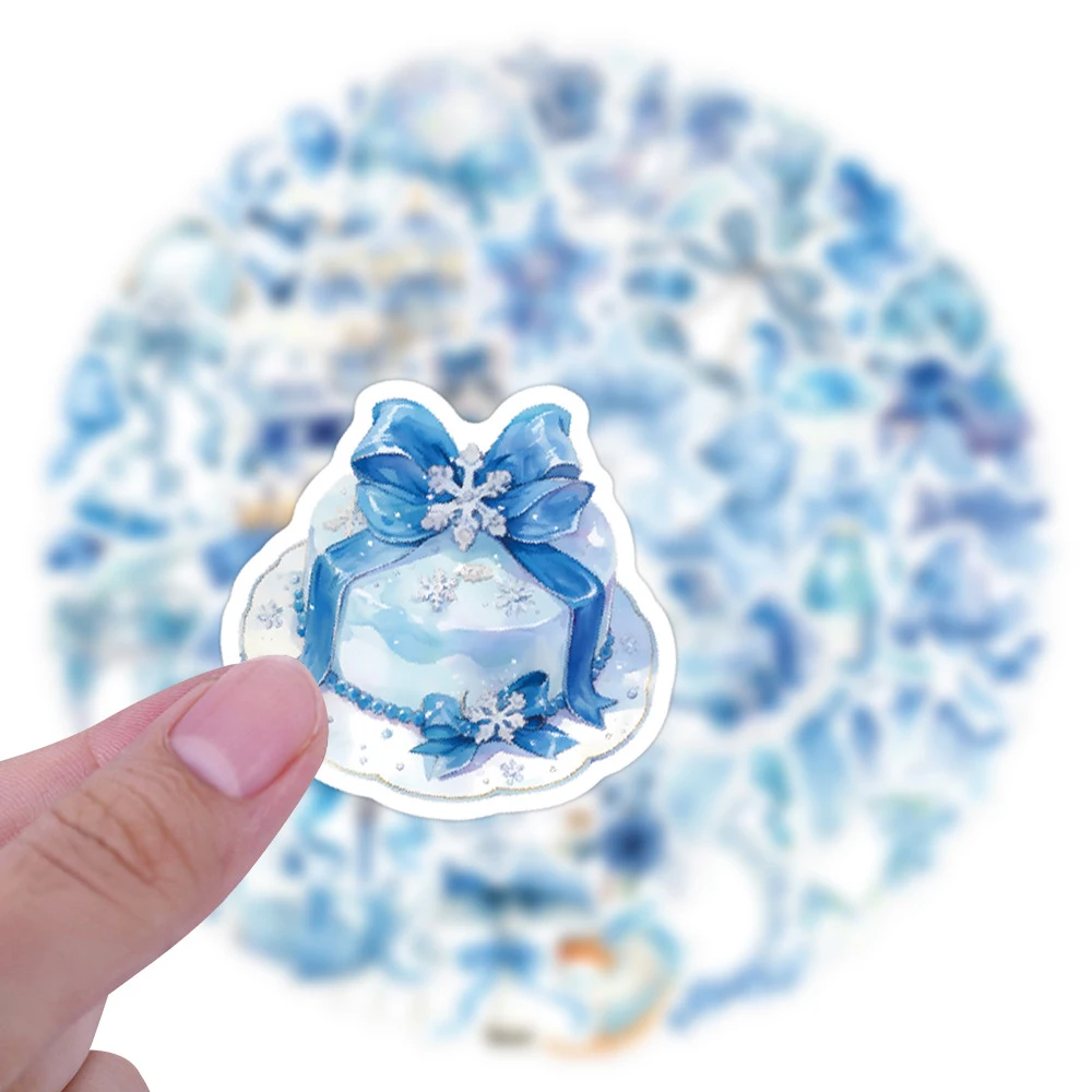10/30/60pcs INS Blue Aesthetic Girl Bow Cartoon Stickers Cute Coquette Vsco Decals for Suitcase Laptop Waterproof Sticker Decor