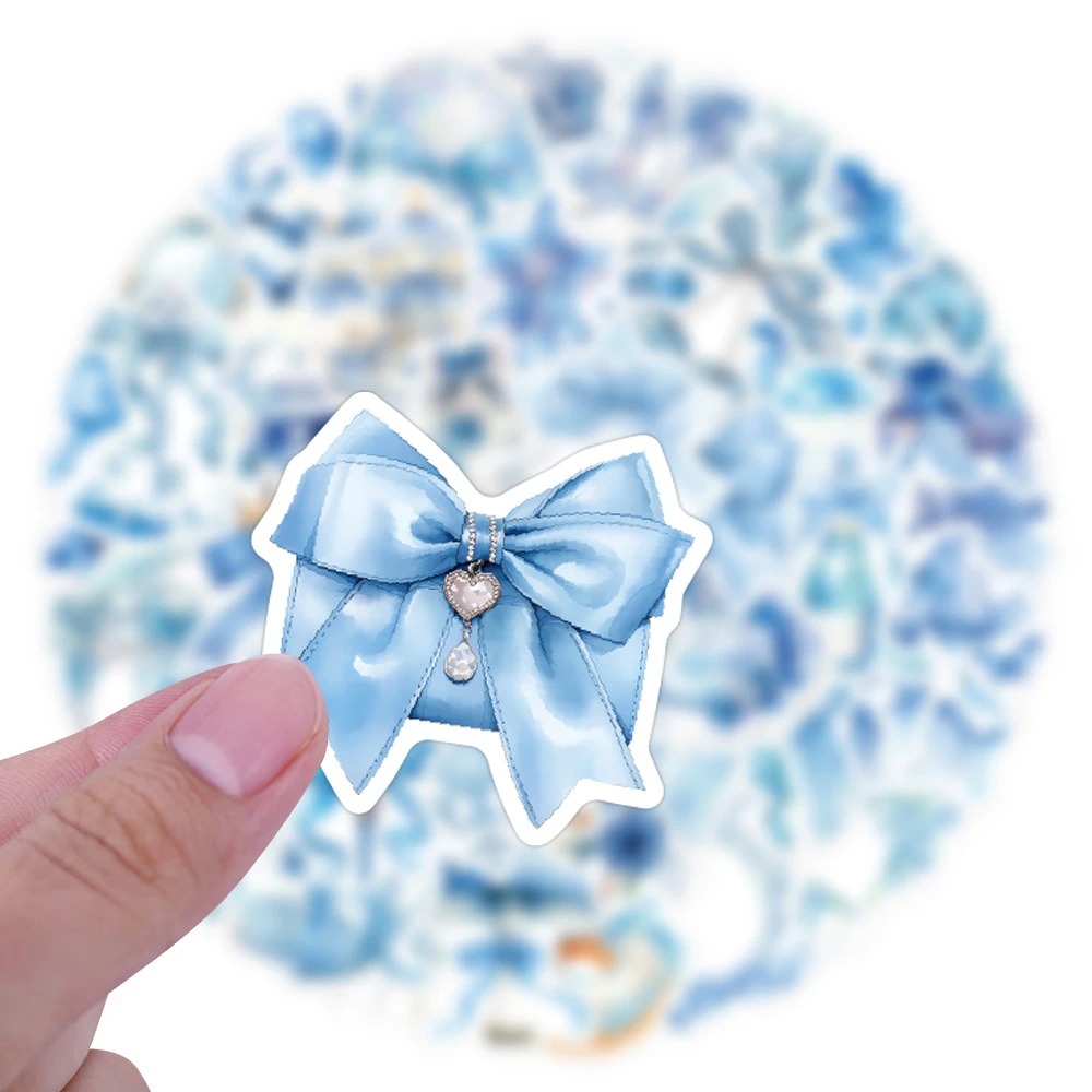 10/30/60pcs INS Blue Aesthetic Girl Bow Cartoon Stickers Cute Coquette Vsco Decals for Suitcase Laptop Waterproof Sticker Decor
