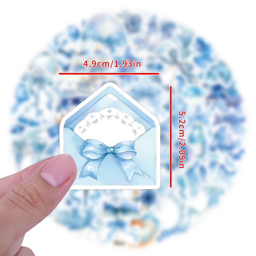 10/30/60pcs INS Blue Aesthetic Girl Bow Cartoon Stickers Cute Coquette Vsco Decals for Suitcase Laptop Waterproof Sticker Decor