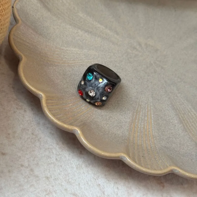 Fashion Gradient Smudge Acrylic Colorful Zircon Thick Large Resin Rings For Girls Women Personality Party Harajuku Style Jewelry