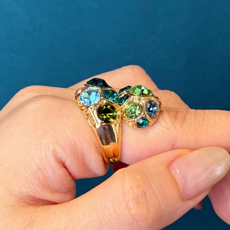 Vintage Gradient Green Crystal Rings For Woman Luxury Jewelry Girls Fashion Party Brand High Quality Gift Trending 2026 Wedding