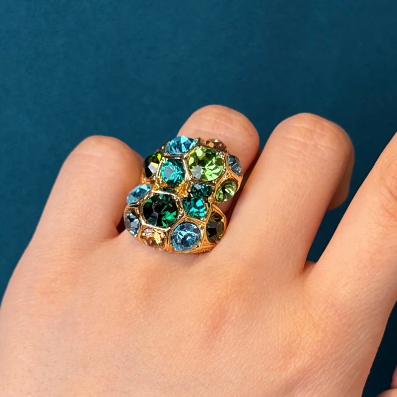 Vintage Gradient Green Crystal Rings For Woman Luxury Jewelry Girls Fashion Party Brand High Quality Gift Trending 2026 Wedding