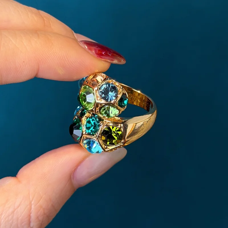 Vintage Gradient Green Crystal Rings For Woman Luxury Jewelry Girls Fashion Party Brand High Quality Gift Trending 2026 Wedding