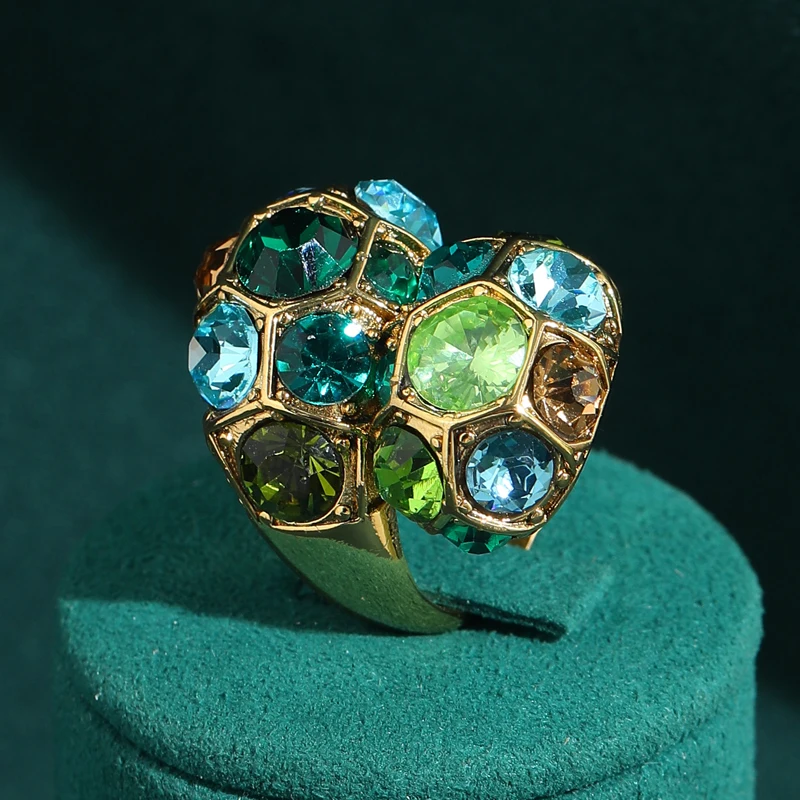 Vintage Gradient Green Crystal Rings For Woman Luxury Jewelry Girls Fashion Party Brand High Quality Gift Trending 2026 Wedding