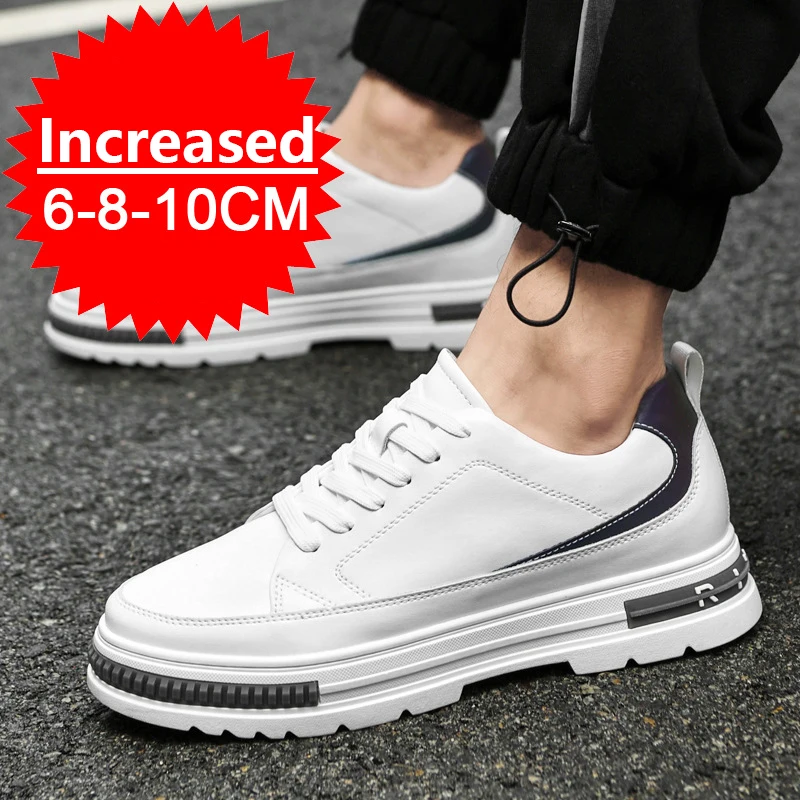 New Men Elevator Shoes Height Increase 8cm 10cm Luxury Brand Sneaker Genuine Leather Men Hidden Heels Fashion Flats Casual Shoes