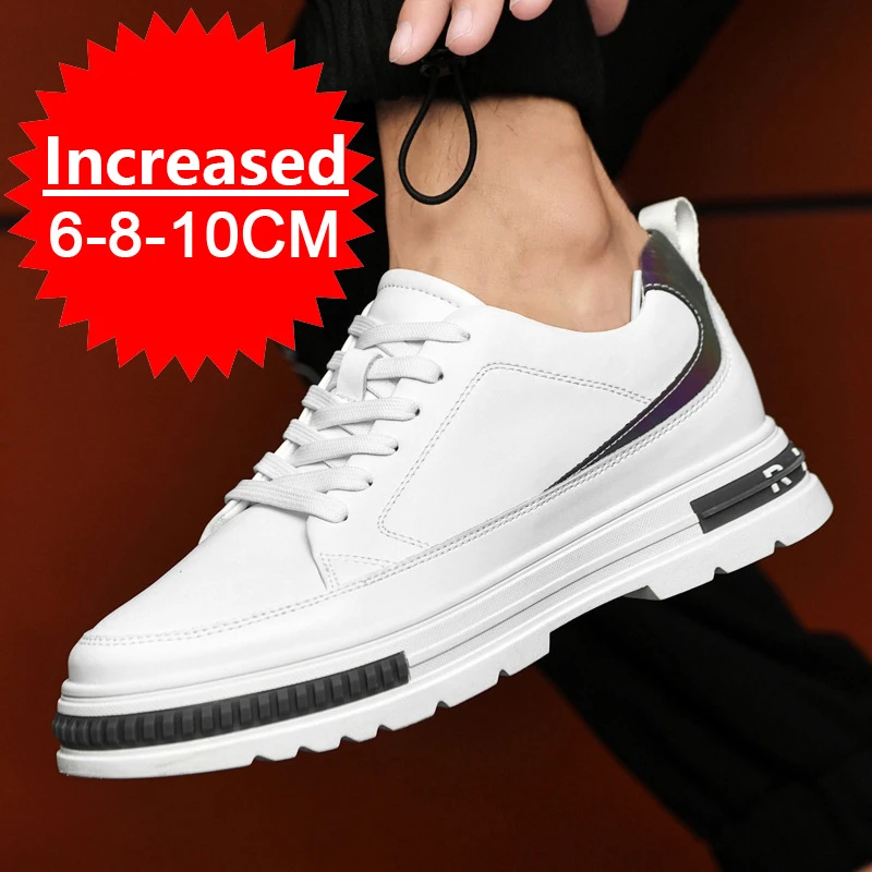 New Men Elevator Shoes Height Increase 8cm 10cm Luxury Brand Sneaker Genuine Leather Men Hidden Heels Fashion Flats Casual Shoes