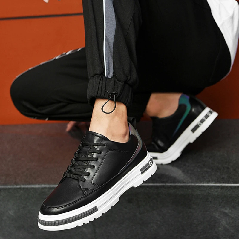 New Men Elevator Shoes Height Increase 8cm 10cm Luxury Brand Sneaker Genuine Leather Men Hidden Heels Fashion Flats Casual Shoes