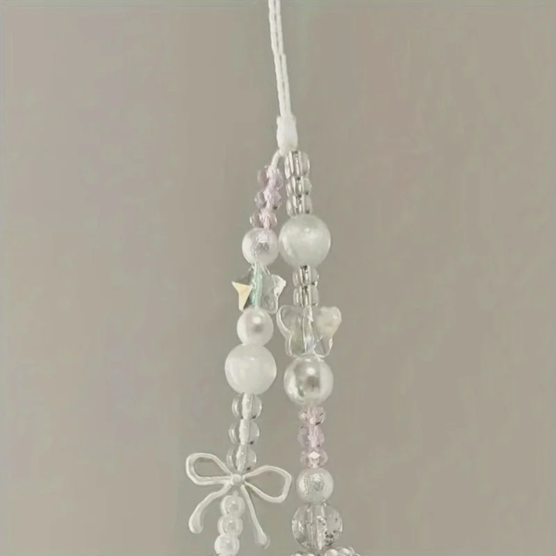 Korean Cute White Star Pearl Beads Phone Chain Trendy Pendant For iPhone Universal Accessories Lanyard Hanging Rope For Girl