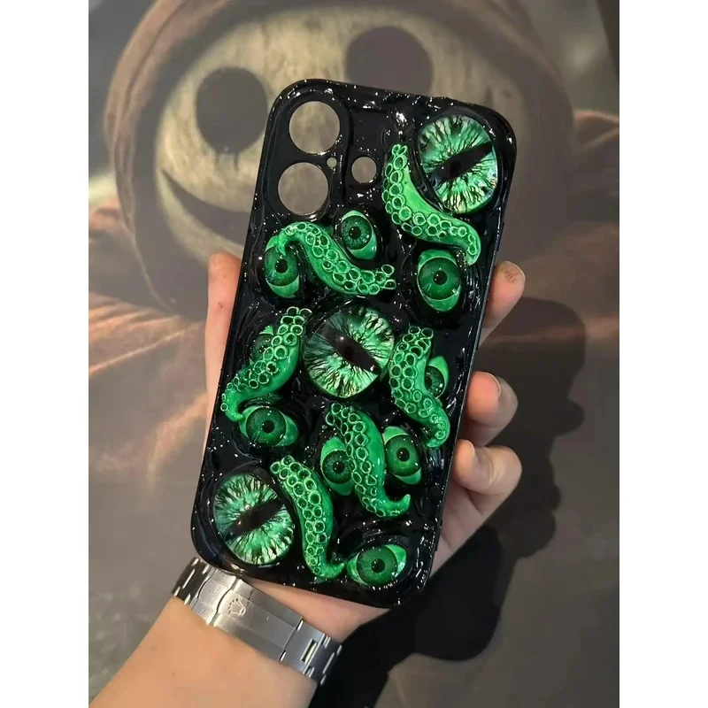 3D Horror Eye Tentacle Cthulhu Eye Phone Case, suitable for iPhone 17, 16, 15, 14, 12 Pro Max, made of soft silicone material
