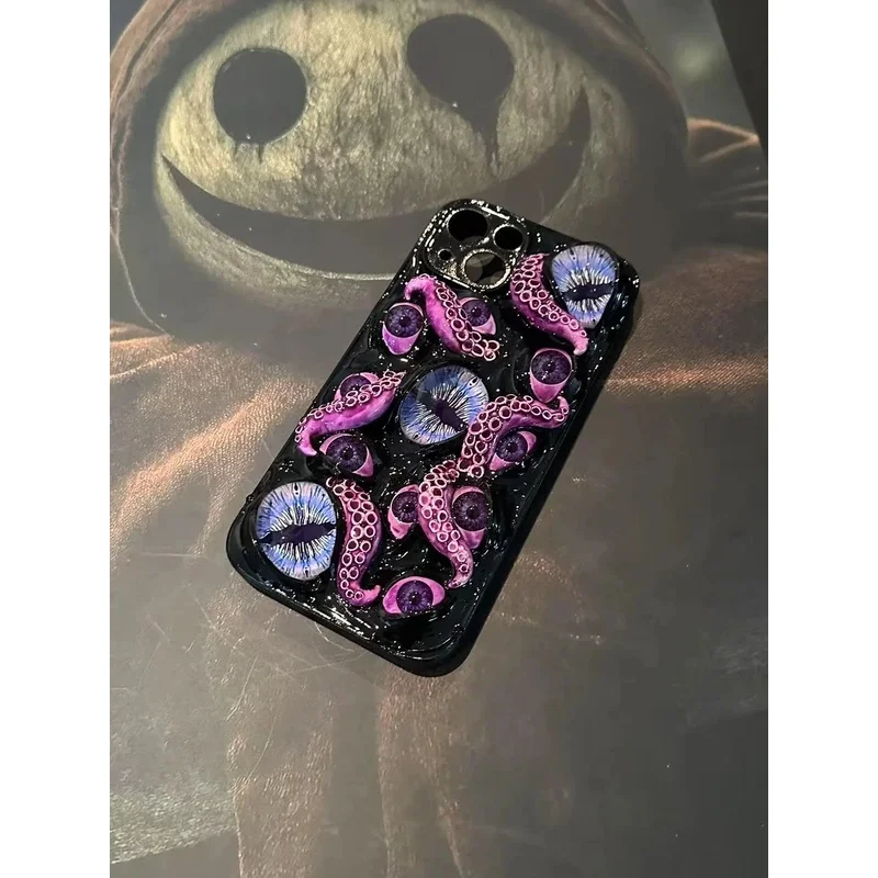 3D Horror Eye Tentacle Cthulhu Eye Phone Case, suitable for iPhone 17, 16, 15, 14, 12 Pro Max, made of soft silicone material