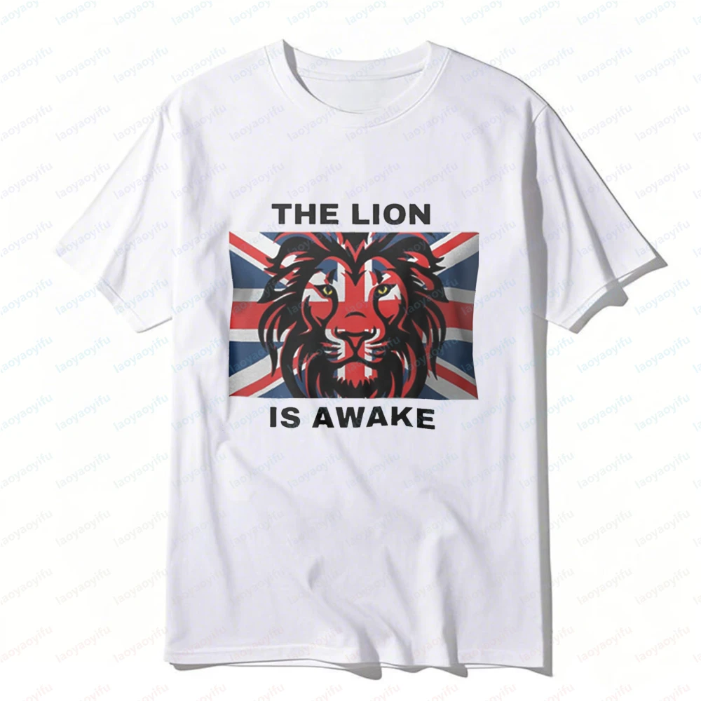 British Pride Union Jack Lion Tee United Kingdom T Shirt for Men English Lion Head Graphic Tee Fan Wear for Games Streetwear