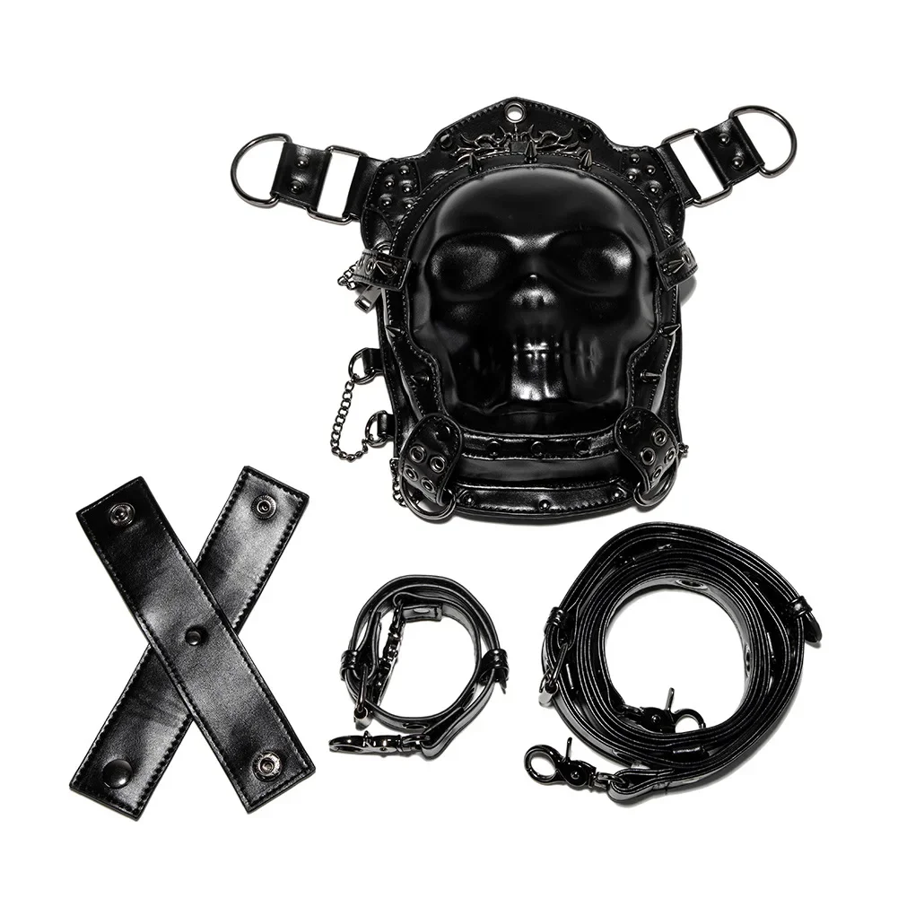 Steam Rock Gothic Black Punk Rivet Skull Shoulder Waist Bag Backpack Halloween Cosplay Accessories Suitable For Men And Women