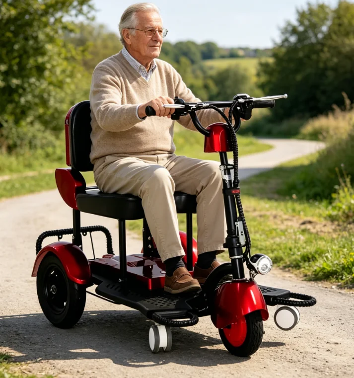 Folding Electric Tricycle for Elderly 350W 48V Portable Lightweight 3 Wheels Single Scooter Adults 10 Inch Lithium Battery