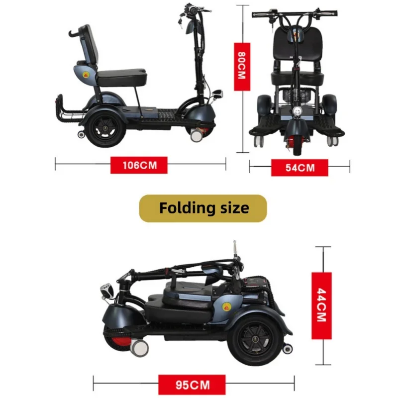 Folding Electric Tricycle for Elderly 350W 48V Portable Lightweight 3 Wheels Single Scooter Adults 10 Inch Lithium Battery
