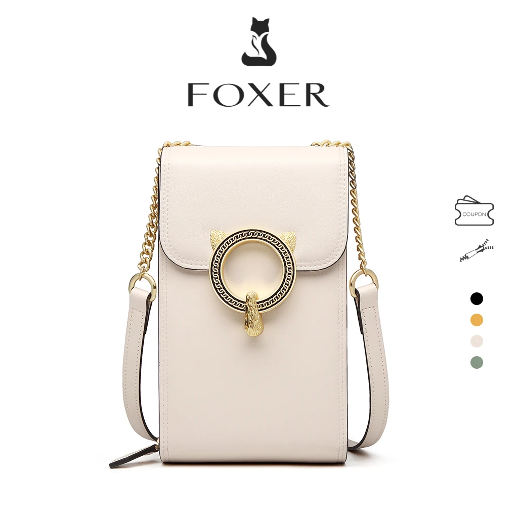 FOXER Fashion Split Leather Cellphone Bag Women's Shoulder Bag Light Luxury Female Crossbody Bag Mini Phone Travel Bag for Girl