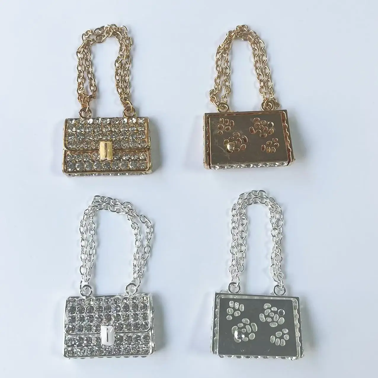 4Pcs Chic Mini Rhinestone Handbag Bag Keychain Decoration Women Jewelry Key Chain Small Gift Junk Phone Case Doll House Charm