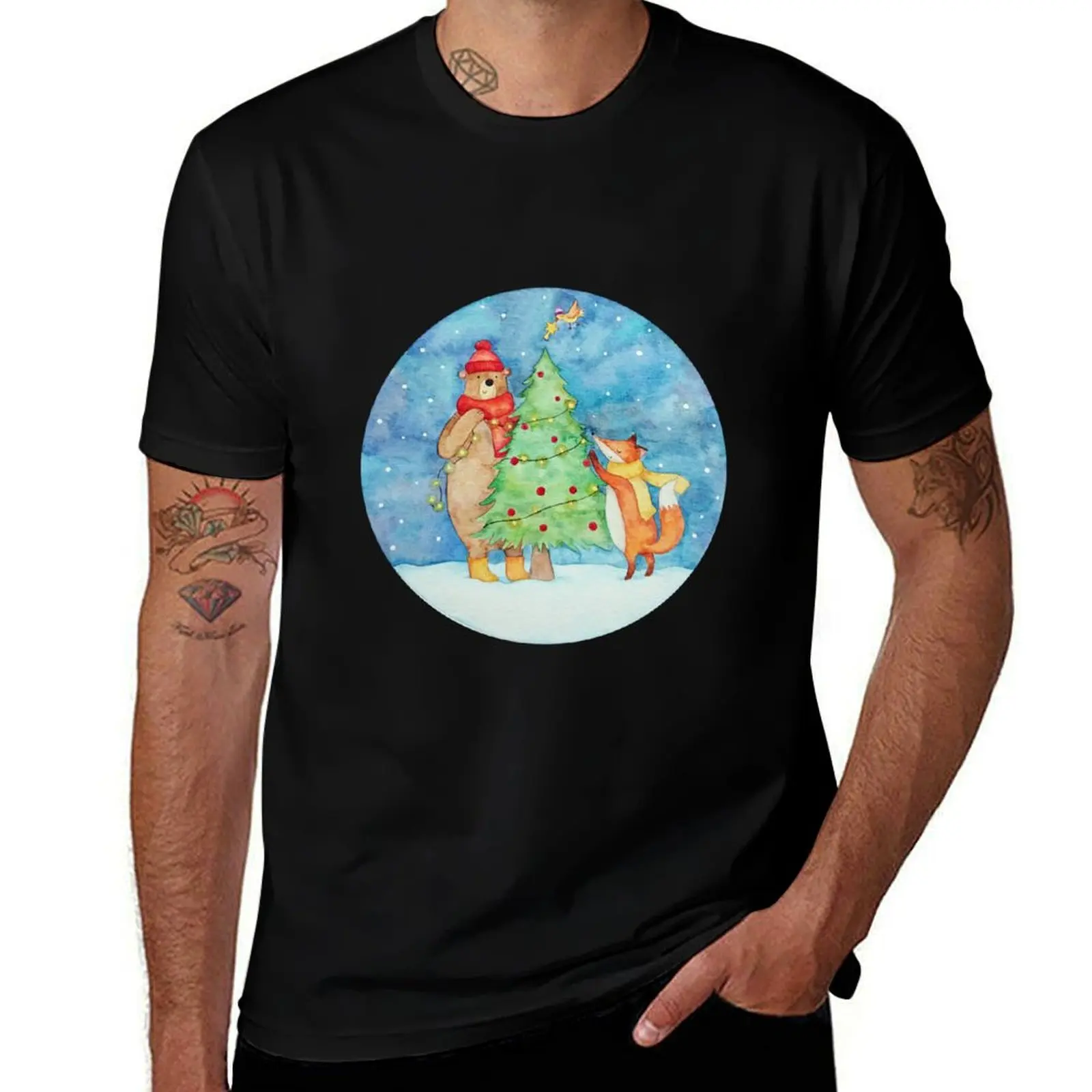 Christmas Decorating Friends T-Shirt Big Size Daily Wear T-Shirt