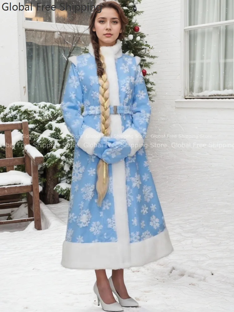 Christmas Santa Claus Women Cosplay Costume Classic Blue Deluxe Christmas Girls Camouflage Clothes Christmas New Year Party Coat