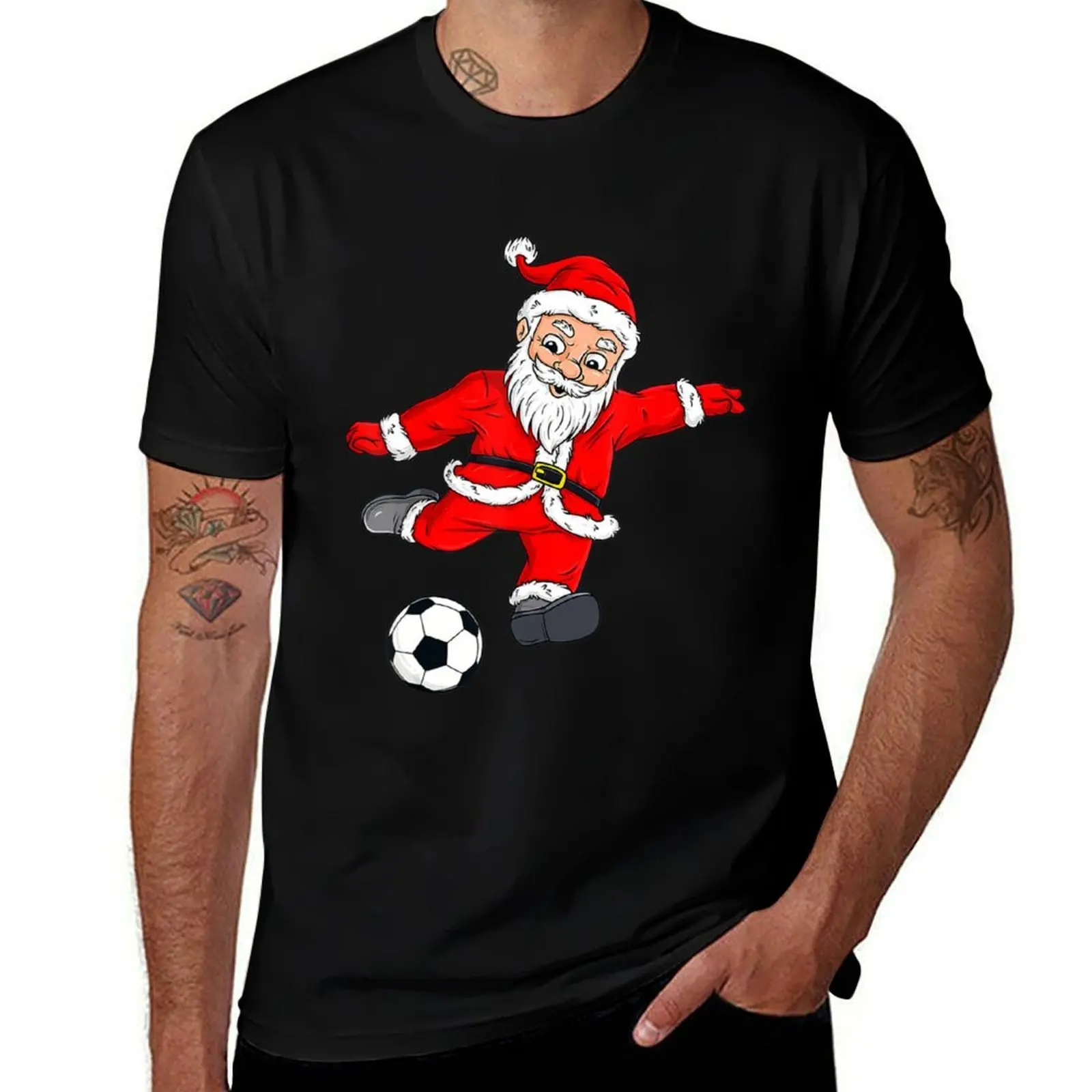Christmas Santa Claus Soccer Ball Boys Girls Kids Xmas T-Shirt Gym Wear Breathable Short Sleeve Tee