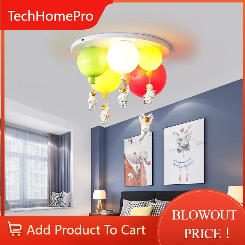 TechHPBright Ball Cartoon Kid Bedroom Ceiling Light With Astronaut Acrylic Lampshade Colorful Bubble Lamp E27 Bulb House Luminar