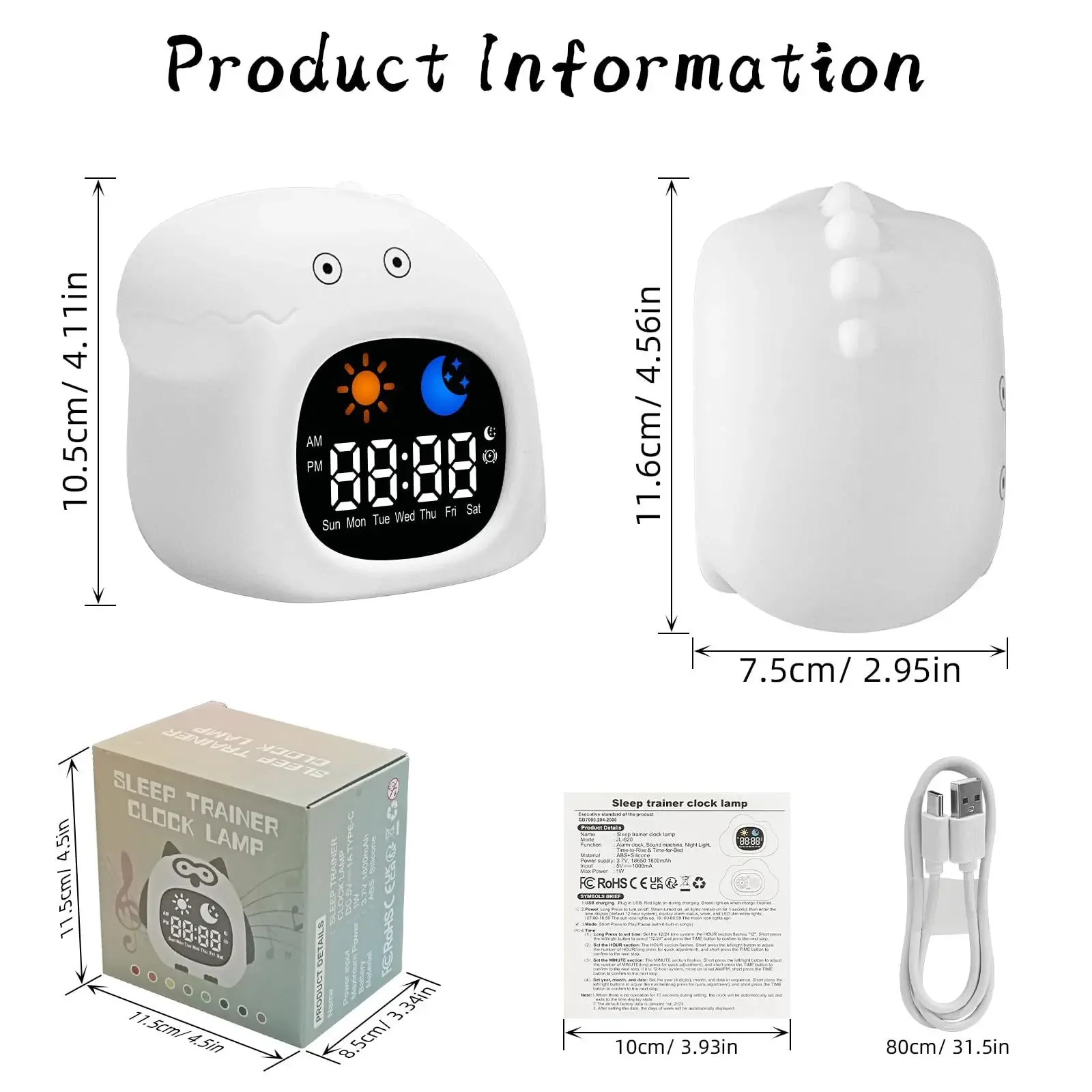 Cute Kids Alarm Clock & Toddler Sleep Trainer Touch-activated Night Light With Color Change, Gentle Wake-up For Nursery Bed
